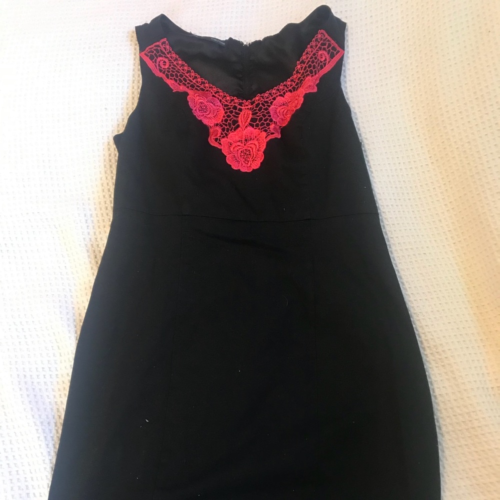 Black pencil skirt dress with red lace